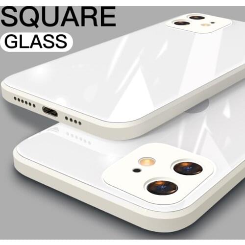 Original Liquid Square Tempered Glass Case For iPhone 7 8 Plus 11 12 Pro Max XR XS X SE 2 2020 Shockproof Soft Frame Back Cover