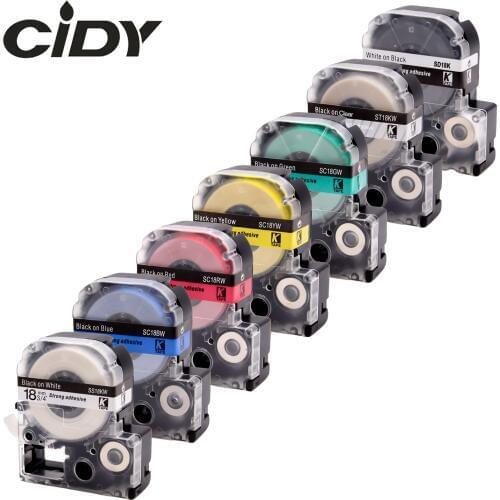 CIDY 7pcs 18mm ST18KW SS18KW SD18KW SC18GW SC18YW SC18BW SC18RW adhesive label tape for kingjim/epson machine LW400 LW300 SR150
