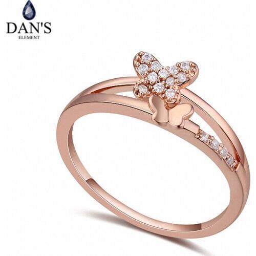 DANS Real Austrian Crystals Brand AAA Zirconia Micro Inlays Fashion Ring for women New Sale Hot Flower 110727Rose