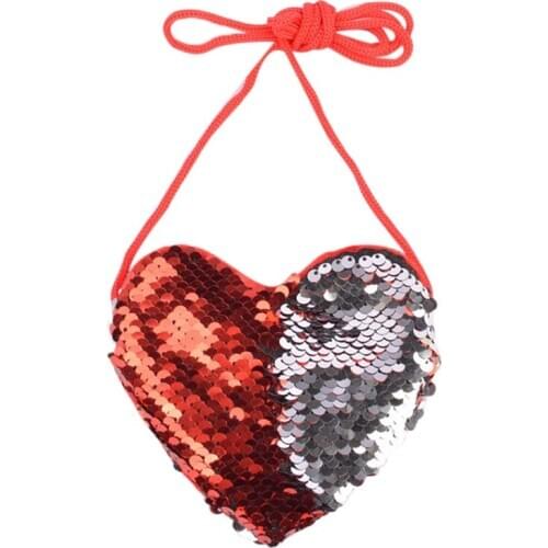Kids Girls Sequins Purse Bags Toddler Heart-shaped Zipper Cross-body Handbag Children Shoulder Bags Christmas Cosplay Gifs