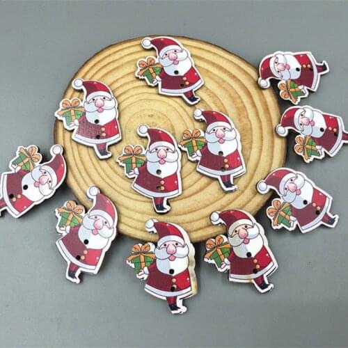 DIY 100pcs Christmas Wooden Buttons Santa Claus shape Fit decoration Sewing crafts 33mm