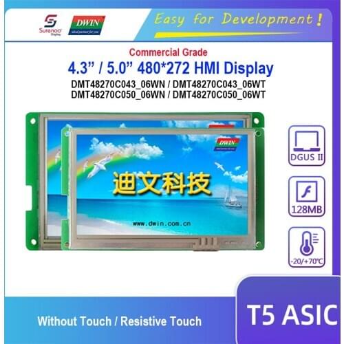 Dwin T5 HMI Display, DMT48270C043_06W / DMT48270C050_06W 4.3" 5.0" 480X272 LCD Module Screen Resistive Touch Panel