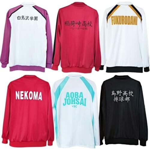 Haikyuu Karasuno Nekoma Fukurodani Aoba Johsai Shiratorizawa Hoodie Jacket Cosplay Costume Haikiyu Men Women Jersey Sportswear