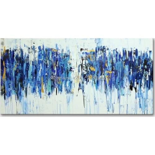 Mintura Wall Picture for Living Room Oil Paintings on Canvas Hand Painted Abstract Blue Diagram Hotel Decor Wall Art No Framed