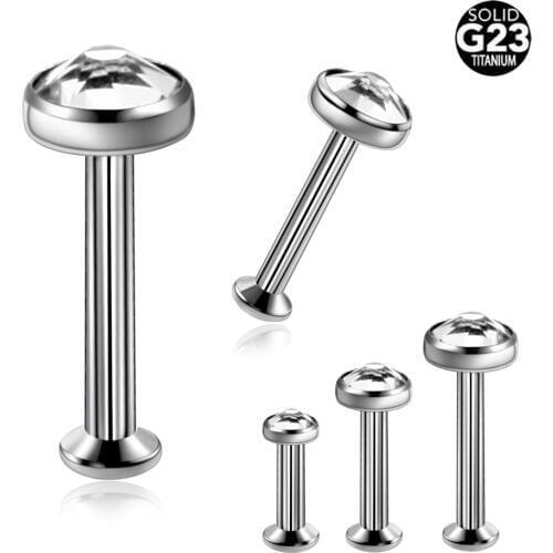 1PC G23 Titanium Internally Threaded Crystal Labret Stud Rings Gem Ear Cartilage Tragus Lip Helix Stud Bar Piercing Body Jewelry