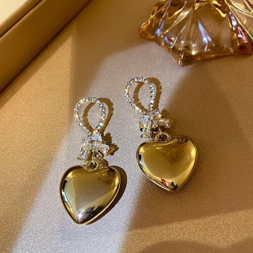 Hot sale fashion shiny pendant earrings gold simple heart-shaped female earrings daily high-end jewelry vintage pendant Earrings
