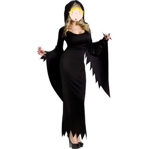 Fancy Party Costume Gothic Black Hooded Witch Robe Witch Women Halloween Costumes For Adult M40070