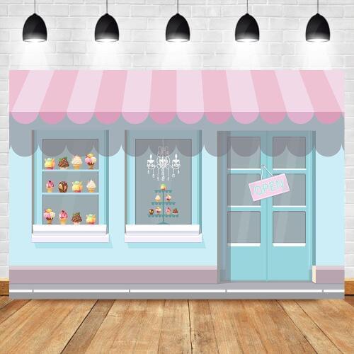 NeoBack Ice Cream Parlor Happy Birthday Backdrop 1st Birthday Candy Table Banner Photography Background