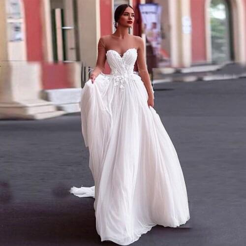 Fashion Illusion Jewel Long Sleeve Wedding Dress See Through Back Ruched Appliques Bridal Gowns Vestidos De Noiva