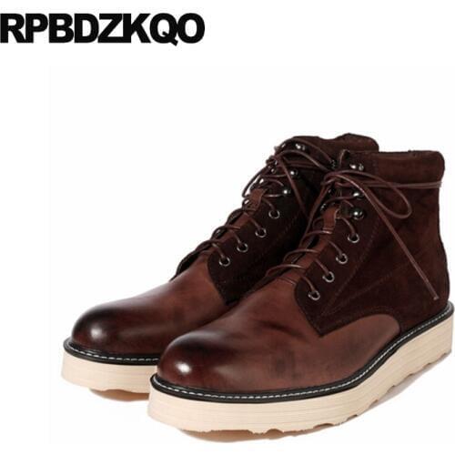 Shoes genuine leather men combat army italian fall real full grain boots designer ankle autumn suede military stylish lace up