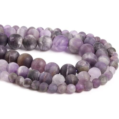 Natural Stone Matte Dull Polish Purple Amethysts Crystal Quartz Loose Round Beads for Jewelry Making DIY Bracelet Necklace 15