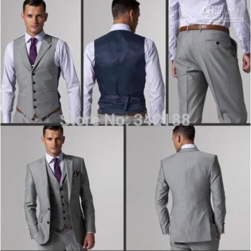 New Custom Made Side Slit Two Buttons Slim Fit Light Grey Groom Tuxedos Groomsmen Men Wedding/Dinner Suits/best man suits