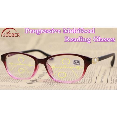 Progressive Reading Glasses Vintage Classic Purple Diamond Pearl Decoration Women Frame Spectacles +1 +1.5 +2 +2.5 +3 +3.5 +4.0