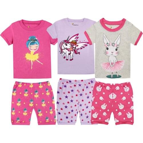 Baby Girls Pajamas Suits 2 3 4 5 6 7 8 Years Children Clothes Sets Unisex Costume Pajama T-Shirts Pant Sleepwear 100% Cotton