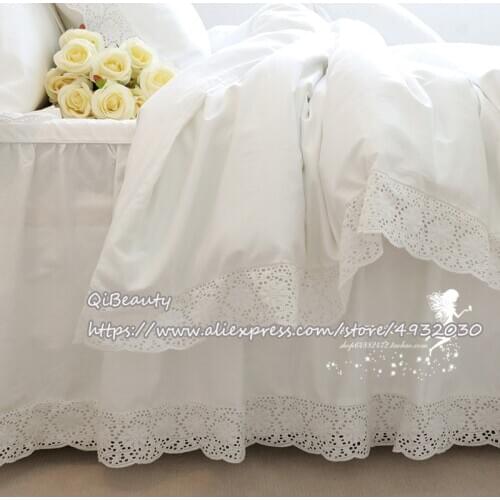 Europe and the United States Princess Satin Plain Lace Bed Skirt 100% Cotton Bedding Four Piece-Suit Bedding Set