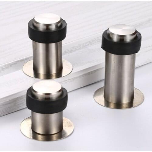 Rubber Anti-Collision Door Stop Stainless Steel round Door Stop Safety Household Door Stop Floor Mounted Cylindrical Door Touch