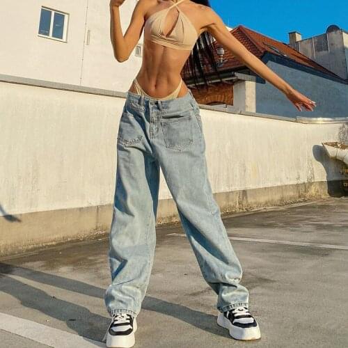 SEASONS Front Pocket Loose High Waist Jeans Pants Women Summer Casual Straight Denim Trousers Fashion Streetwear 2021 ASPA83201