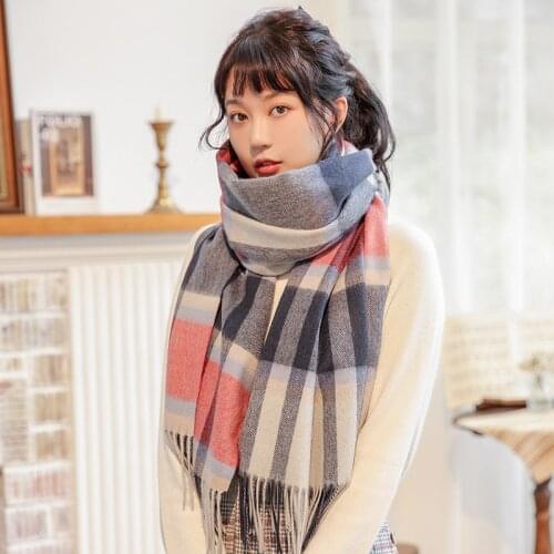 Thicken 100% Wool Scarf Women Warm Shawls and Wraps Dark Plaid Echarpe Pashmina for Ladies Winter Cashmere Scarves Foulard Femme