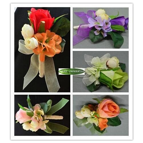 Handmade Silk Prom Groom Boutonniere Artificial Rose Corsage Brooch Flower Wedding Dancing Decor Marriage Purple 5 Color F5040