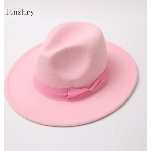 New fedora hat women Bow ribbon band men hats wide brim classic beige white wedding church winter men womens hat gorras hombre