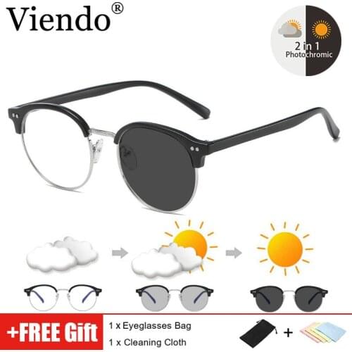 Retro Photochromic Anti Blue Light Blocking Glasses Women Men Round Computer Eyeglasses Auto Color Changing UV400 Sunglasses
