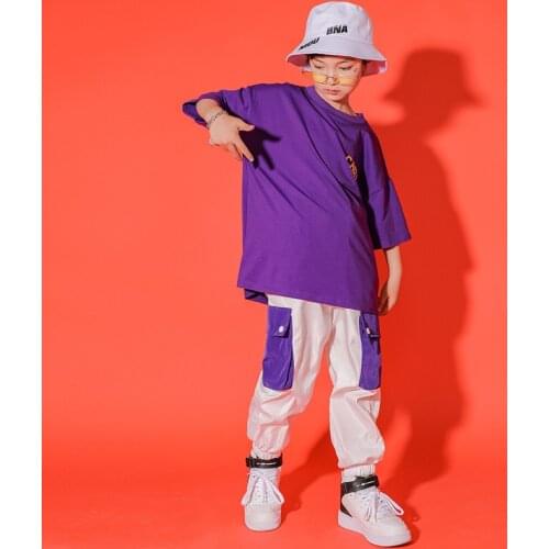 Kids Girl Boy Hip Hop Sets Short Sleeve T-shirt Cargo Pants Tracksuit Children Streetwear Hip Hop Stage Show Dance Clothing