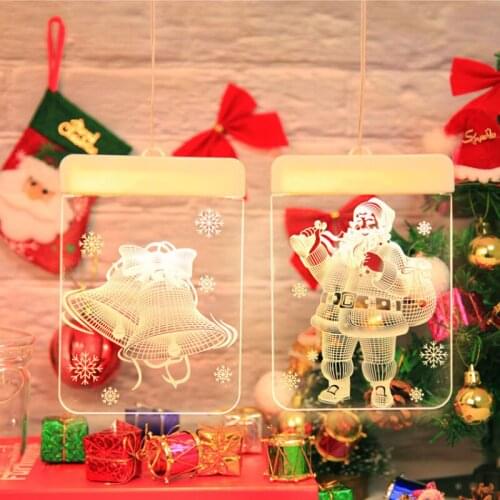 LED Suction Cup Light 3D Door and Window Santa Claus Elk Bells Christmas Lights LED String Lights Snowflake 2022 Happy New Year