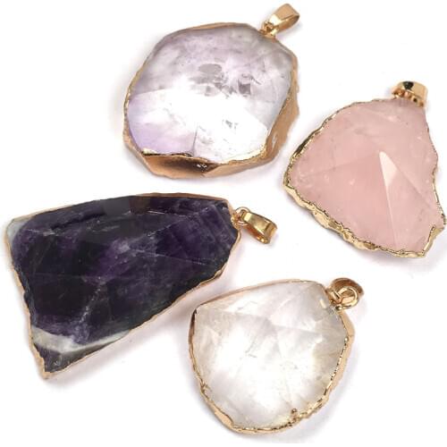 Trendy Natural Quartz Crystal Stone Pendant Irregular Amethysts Charms Pendants Jewelry Making DIY Fit Necklace Gifts for Women