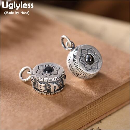 Uglyless Novel Nanolithography Projection Jewelry Unisex Women Men Six-word Mantra Buddhistic Pendants Real 990 Silver P1122