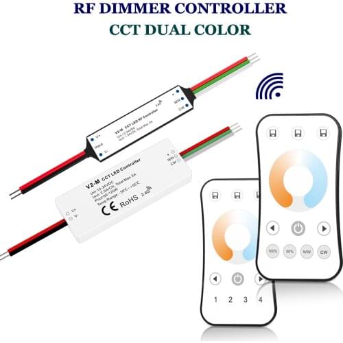 V2-W V2-M R7 R7-1 RF Wireless Dimmer Controller CCT Dual Color Remote Control 12-24VDC 36-120W Support 5m Led Strip