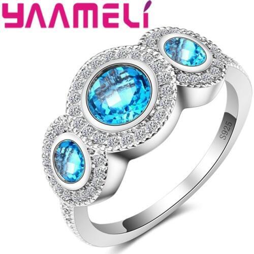 Gorgeous Big Stone Clear Blue Birthstone Beautiful Rings For Women 925 Sterling Silver Filled AAA Zircon Ring