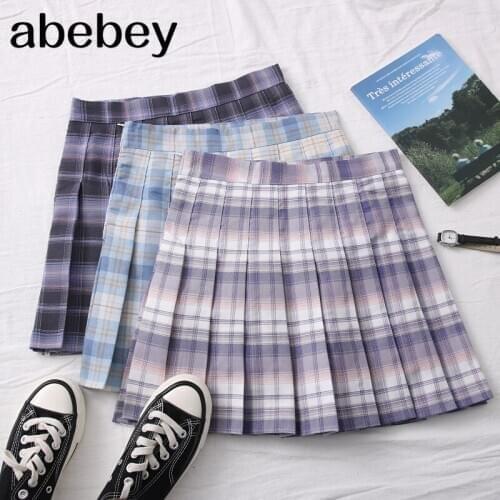 2021 New Spring Summer Fashionable All-match contrast plaid Skirt high waist slim Skirt short skirt pleated skirt A-line Skirt