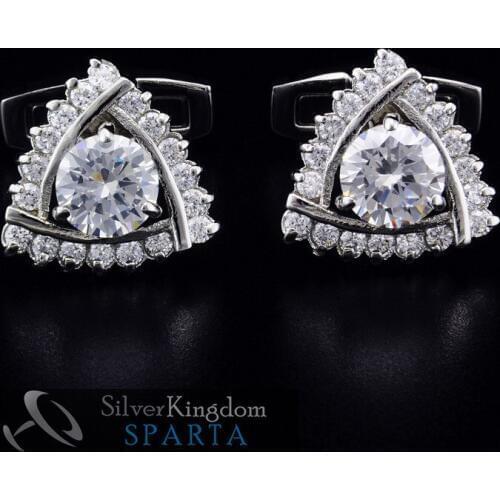 SPARTA Plated with White Gold Transparent A Class zircon Delta cufflinks mens Cuff Links + Free Shipping !!!metal buttons