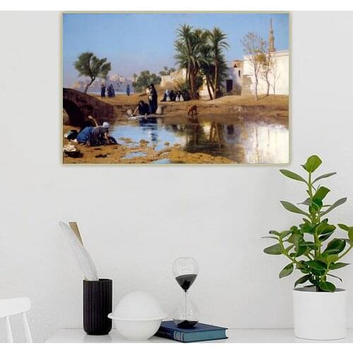 Fellah Women Drawing Water by Jean Leon Gerome Canvas Art Oil Decorative Painting Aesthetic Picture Wall Decor Home Decoration