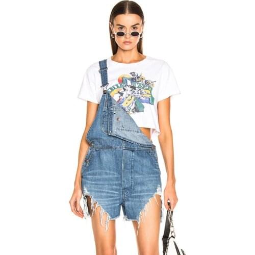 Women Summer Slim High Street Cotton Denim Jumpsuits Female Brand Casual Designed Shorts Ladies Fashion Camisole Jumpsuits ML082