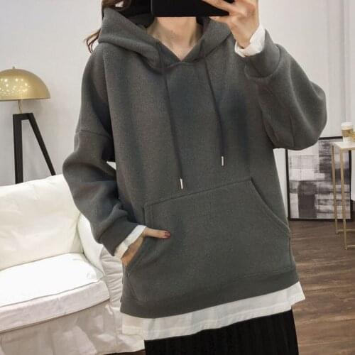 Hooded womens autumn winter 2020 new Korean version of retro loose and thin with plush thickening Pullover coat