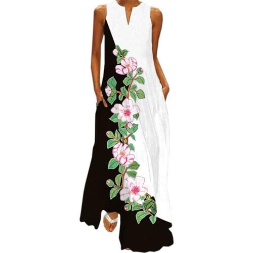 Womens 2021 Black Long Dress Women Plus Size Mouth Print Sundress Sleeveless Elegant Dress Casual Vestidos Girl Dresses Summer