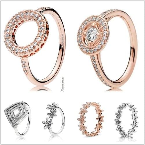 Original 925 Sterling Silver Rose Vintage Pave Allure With Crystal Rings For Women Wedding Party Gift Europe Pandora Jewelry