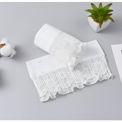 1 Pair Women Fake Flare Sleeves Girls Pleated False Cuffs Solid Color Sweater Wrist Warmers Horn Cuffs Clothing Accessories