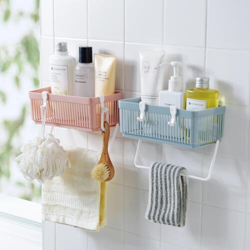 1pc Bathroom Towel Hanger Wall Mounted Storage Drainage Basket Bathroom Scrub Rack Storage Rack
