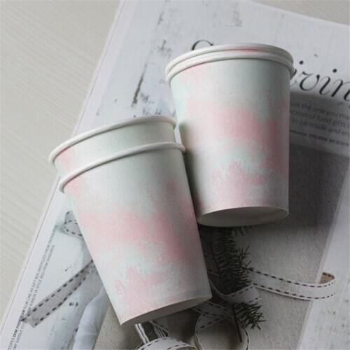 100pcs Net Red Valentines Day Wedding Couple Cup Thick Disposable Paper cups 250ml Coffee Soy Milk Tea Juice Water Drinking Cup