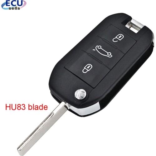 3 Button New Replacement Folding Flip Remote Car Key Shell with HU83 Uncut Blade For Peugeot 308 508 5008