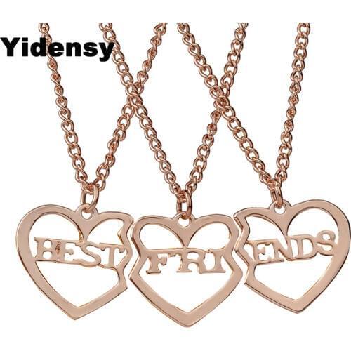 Yidensy 3pcs Fashion Best Friends Letter Heart Charms Pendant Necklaces Rose Gold Silver Color for Women Friendship Jewelry