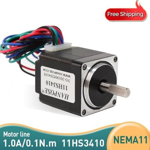 Free shipping 1 pcs 11HS3410 1.8 degrees 2 phases hybrid motor stepper 34mm length NEMA11 1.0A 4-cable 0.1N. cm for mini cnc