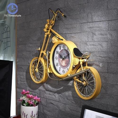 Large Wall Clock Creative Motorcycle Wall Watch Living Room Household Home Decor Retro Iron Bicycle Digital Clocks