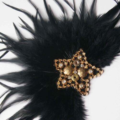 Punk Boutonniere Men Suit Brooch Pin Wedding Jewelry Accessories Gold Star Black Feather Banquet Corsage de luxe femme