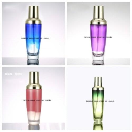 100ml purple/green/pink/blue glass bottle with gold pump/sprayer for lotion/emulsion/serum/foundation/ for Cosmetic Packaging
