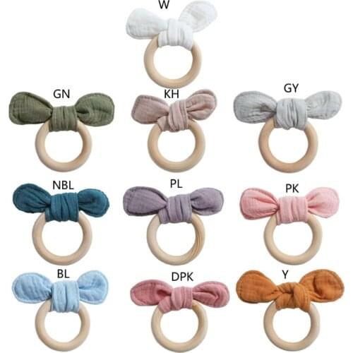 BPA Free Wooden Ring Baby Teether Safe Animal Rattle Chewing Teething Molar Toy