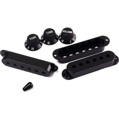 Black Guitar Parts Set Switch tip Single Coil Pickup Cover 1 Volume 2 Tone Knobs