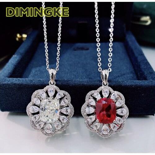DIMINGKE Vintage Ruby High Carbon Diamond Glittering Oendant Necklace 100% S925 Sterling Silver INS Style Woman Jewelry